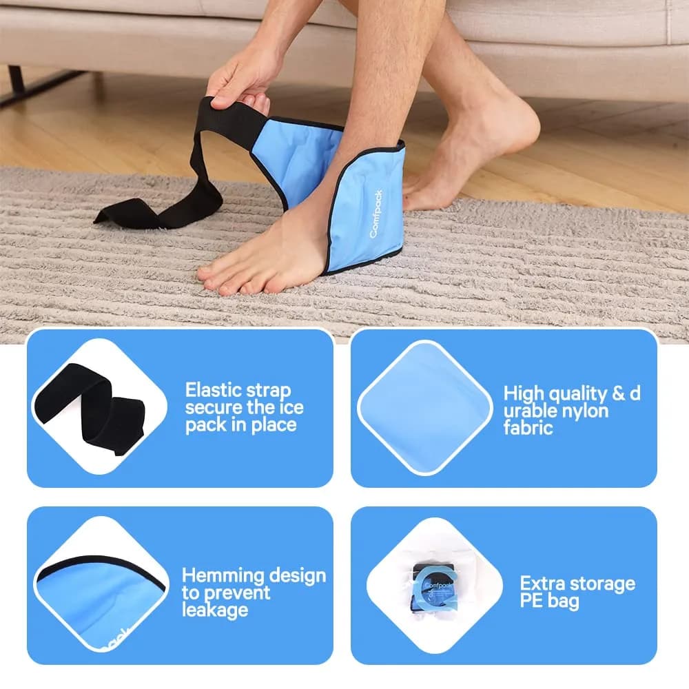 Comfpack 2 Pack Ankle Ice Pack Wrap with Elastic Strap | Targeted Pain Relief for Swelling, Plantar Fasciitis, Sprains - view 5