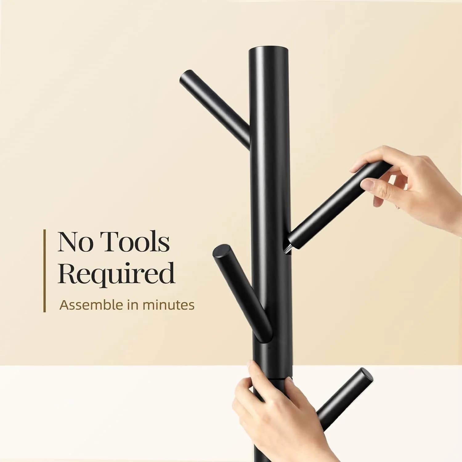 Pipishell Solid Wooden Coat Rack Freestanding with 8 Hooks, Black | Adjustable Height 68.9 inches (175 cm) - view 4