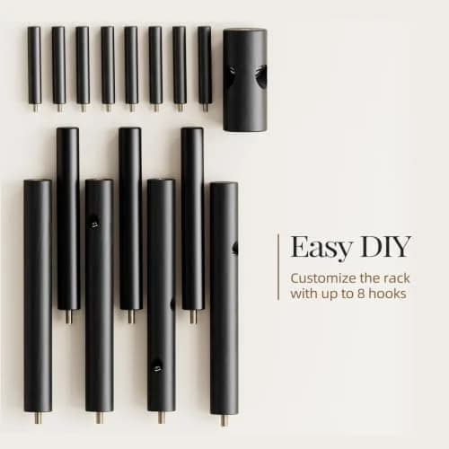 Pipishell Solid Wooden Coat Rack Freestanding with 8 Hooks, Black | Adjustable Height 68.9 inches (175 cm) thumbnail 5