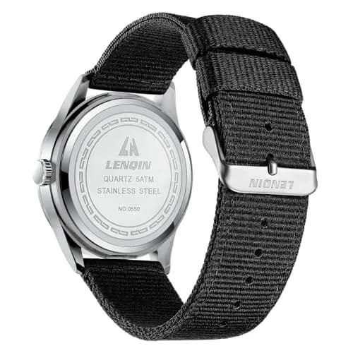 LN LENQIN Men's Military Sport Analog Quartz Watch with Date & Luminous Dial | 42mm Stainless Steel Case, 22mm Nylon Strap thumbnail 2