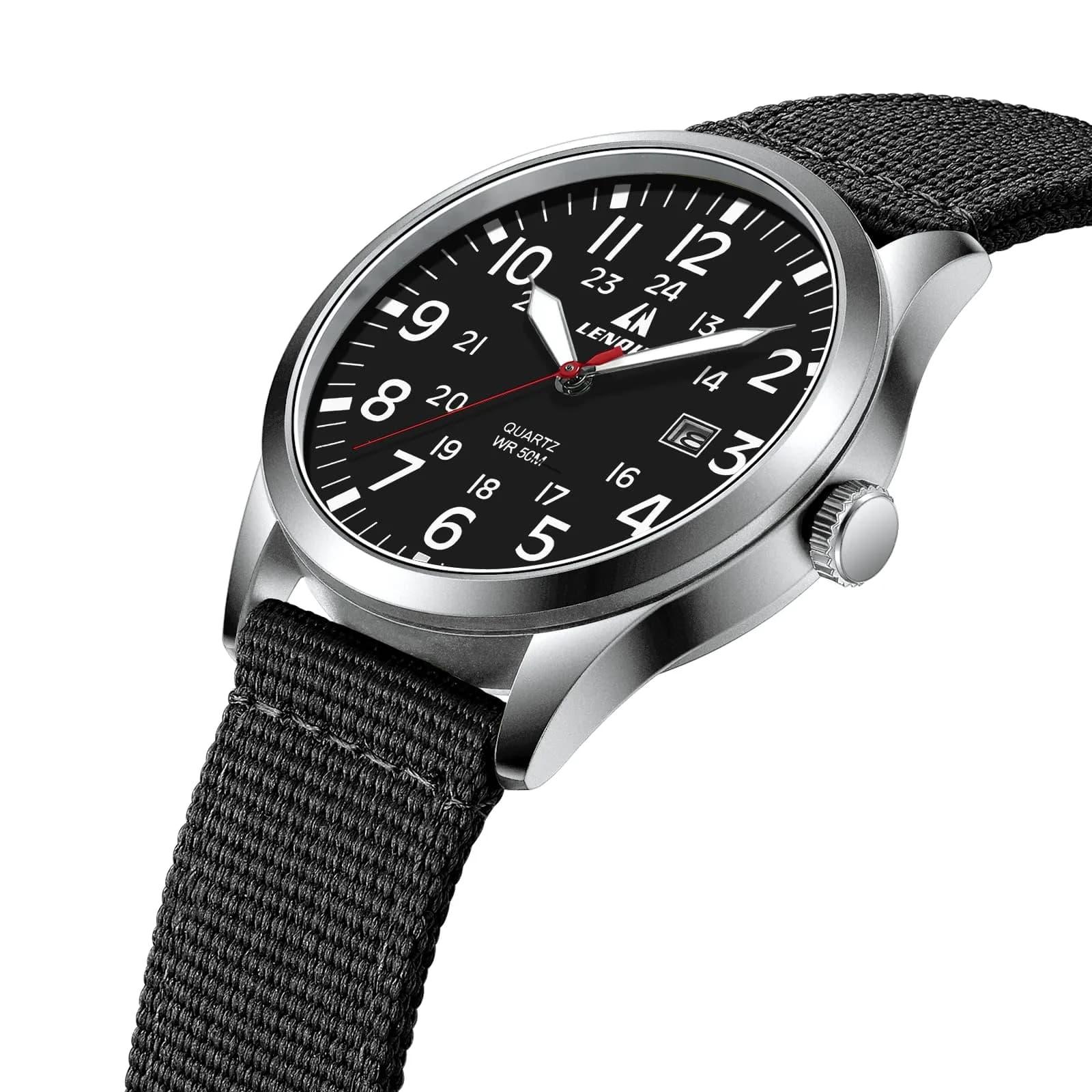 LN LENQIN Men's Military Sport Analog Quartz Watch with Date & Luminous Dial | 42mm Stainless Steel Case, 22mm Nylon Strap - view 3
