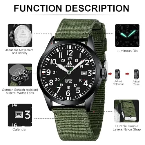 LN LENQIN Men's Military Sport Analog Quartz Watch 42mm (1.65 inches) | Japanese Quartz Movement thumbnail 4
