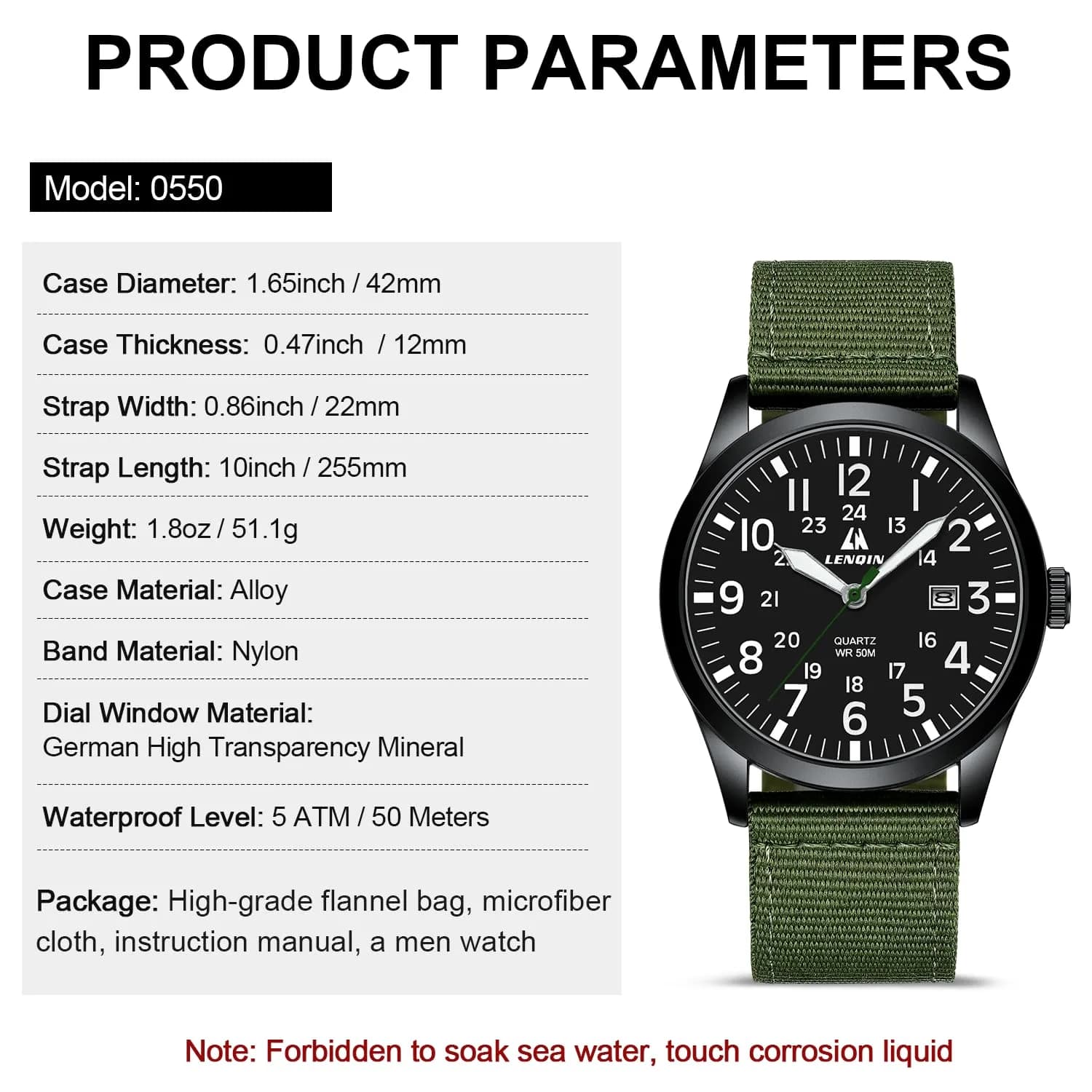 LN LENQIN Men's Military Sport Analog Quartz Watch 42mm (1.65 inches) | Japanese Quartz Movement - view 5