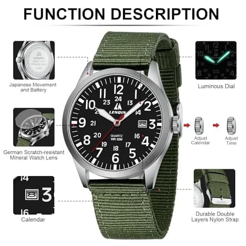 LN LENQIN Men's Military Sport Analog Quartz Watch 42mm (1.65 inches) | Shock-Resistant with Luminous Dial thumbnail 4
