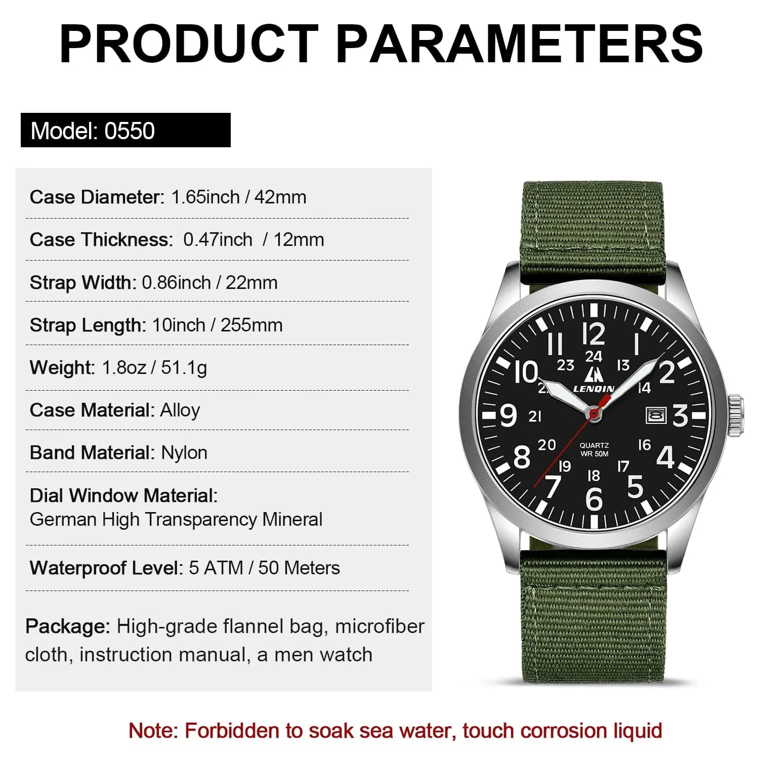 LN LENQIN Men's Military Sport Analog Quartz Watch 42mm (1.65 inches) | Shock-Resistant with Luminous Dial - view 5