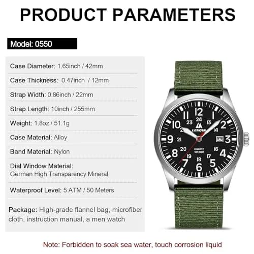 LN LENQIN Men's Military Sport Analog Quartz Watch 42mm (1.65 inches) | Shock-Resistant with Luminous Dial thumbnail 5