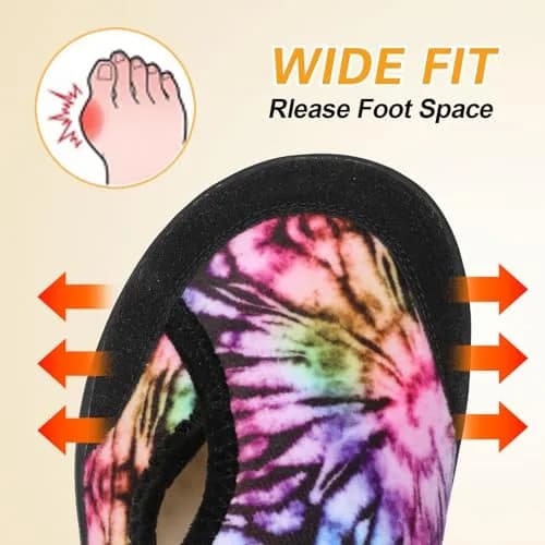 LeIsfIt Women's Wide Diabetic Slippers with Adjustable Hook & Loop, Plush Lined Indoor Outdoor House Shoes, Black Multi, Size 8 Wide thumbnail 4