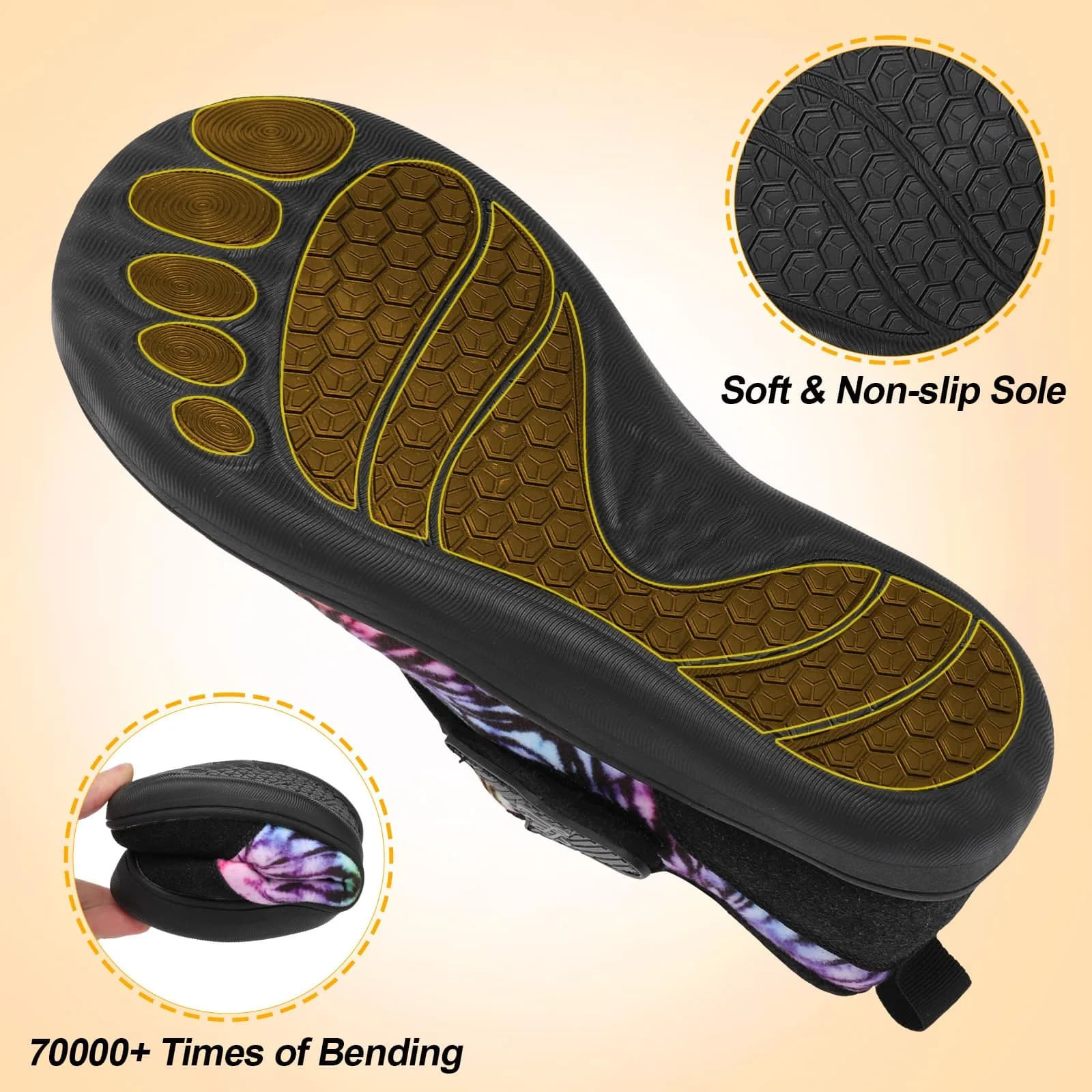 LeIsfIt Women's Wide Diabetic Slippers with Adjustable Hook & Loop, Plush Lined Indoor Outdoor House Shoes, Black Multi, Size 8 Wide - view 6