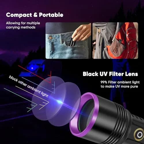 LUXNOVAQ 30W UV Flashlight USB Rechargeable with Filter Lens | 191g (6.7oz) thumbnail 2