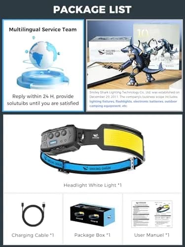 Smiling Shark Headlamp LED Rechargeable 6 Modes 7 White Lights 270° Lighting Red Tail Light | Perfect for Camping & Outdoor Activities thumbnail 7
