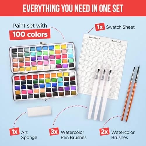 Art Vista Watercolor Paint Set 100 Vibrant Colors, Metallics & Neons | ASTM D-4236 Certified thumbnail 4