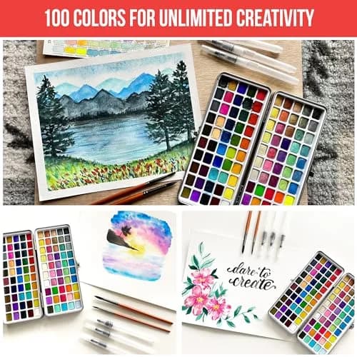 Art Vista Watercolor Paint Set 100 Vibrant Colors, Metallics & Neons | ASTM D-4236 Certified thumbnail 2