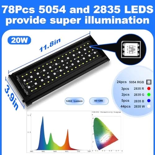 SEAOURA Clip On Aquarium Light for Plants 20W 6500K Full Spectrum RGB LED | 12-20 Inch Tanks thumbnail 5