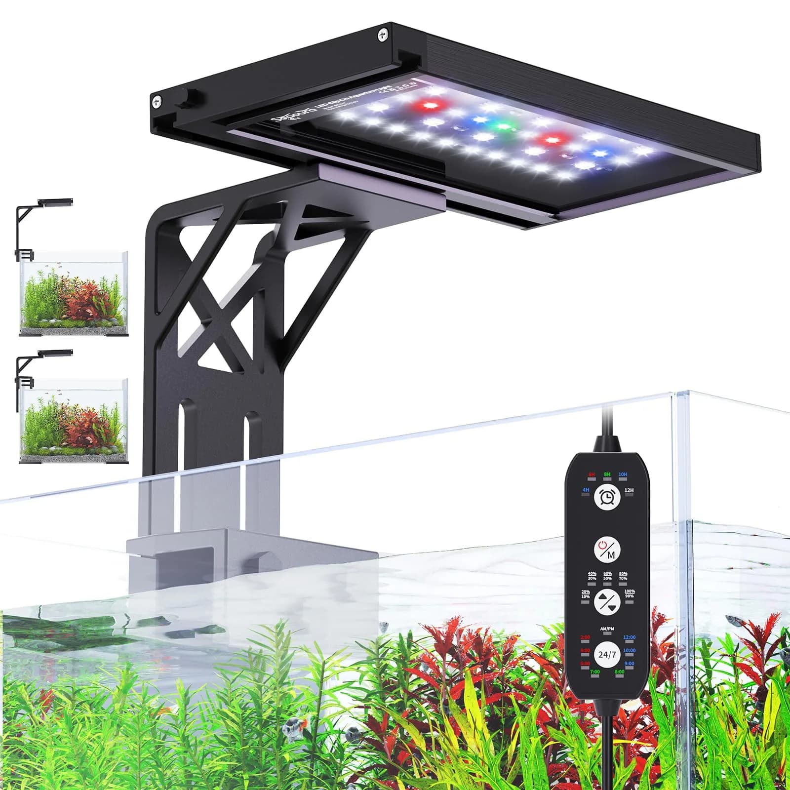 SEAOURA Clip On Aquarium Light for Plants & Fish Tanks 7-12 Inch | Full Spectrum RGB LED with Timer & Brightness Control