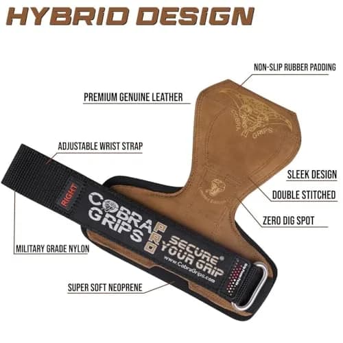 Cobra Grips A PRO Brown Leather Weight Lifting Gloves with Wrist Wraps - 5.5"-8.75" Wrist Size thumbnail 4
