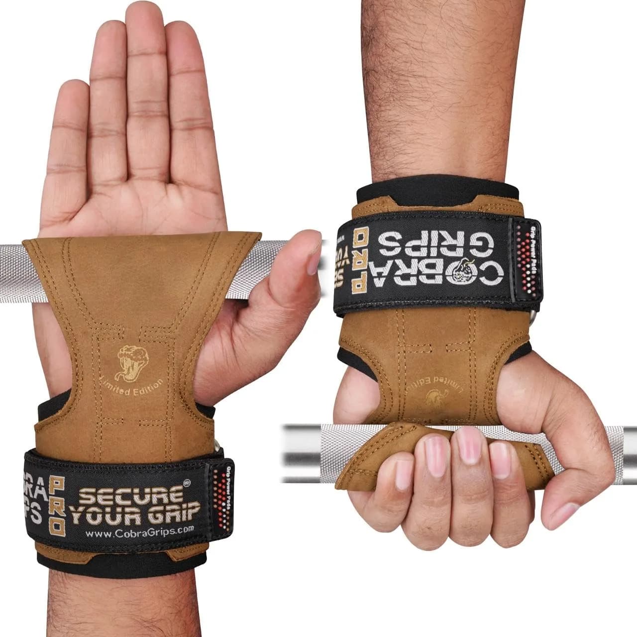 Cobra Grips A PRO Brown Leather Weight Lifting Gloves with Wrist Wraps - 5.5"-8.75" Wrist Size - view 2