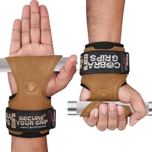 Cobra Grips A PRO Brown Leather Weight Lifting Gloves with Wrist Wraps - 5.5"-8.75" Wrist Size thumbnail 2