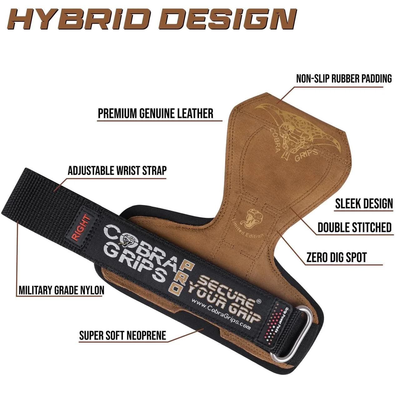 Cobra Grips A PRO Brown Leather Weight Lifting Gloves with Wrist Wraps - 5.5"-8.75" Wrist Size - view 4