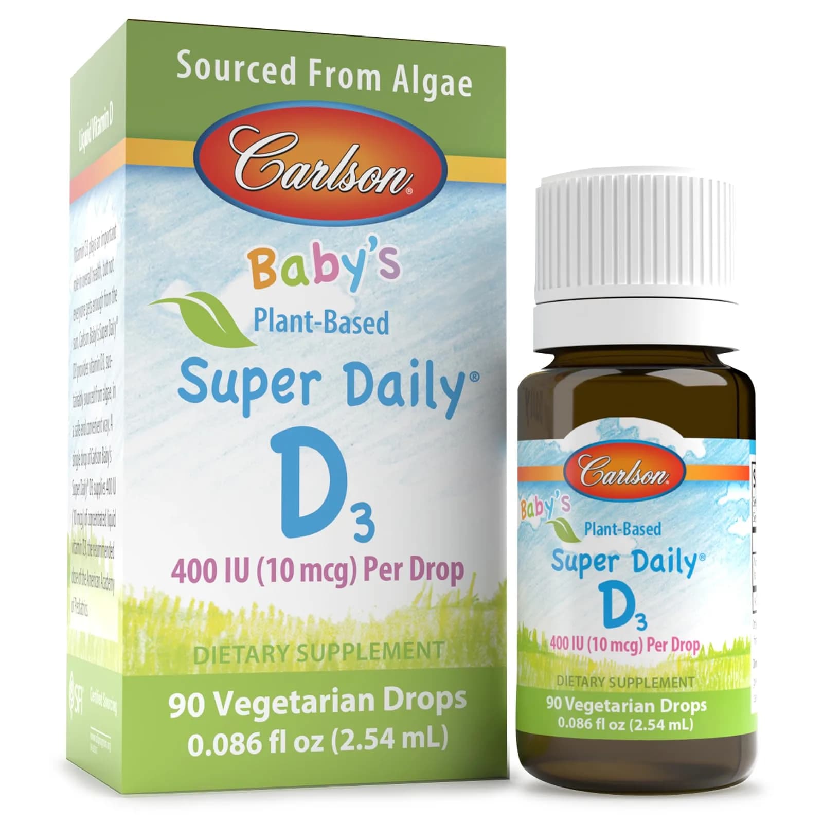 Carlson Baby's Plant-Based Super Daily D3 Drops 2.54 mL (0.086 Fl Oz) | 400 IU (10 mcg) Per Drop — 0.15 Fl Oz
