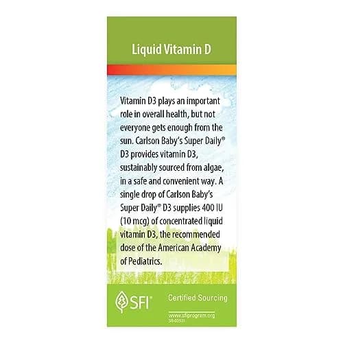 Carlson Baby's Plant-Based Super Daily D3 Drops 2.54 mL (0.086 Fl Oz) | 400 IU (10 mcg) Per Drop thumbnail 4