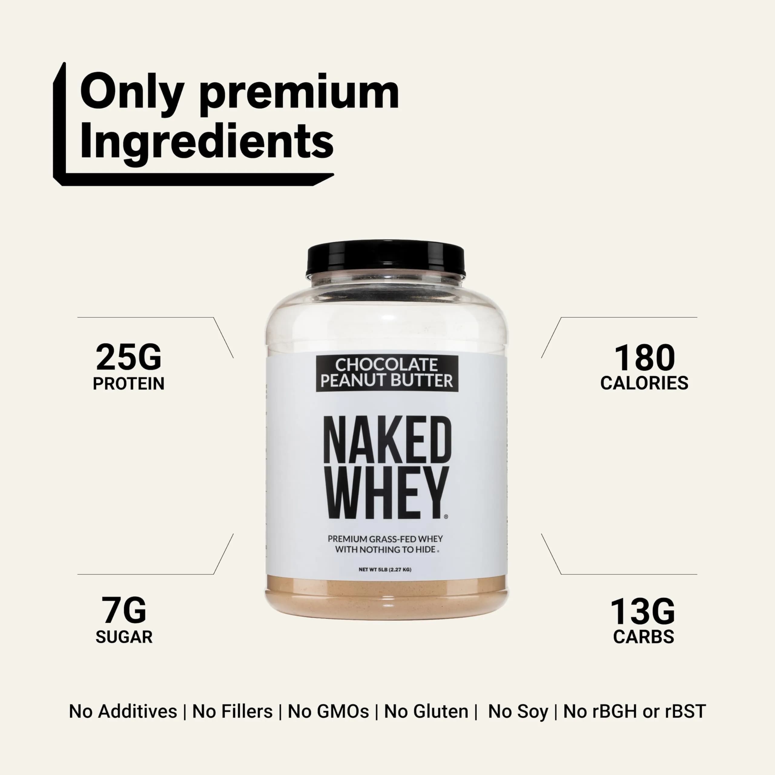 NAKED Chocolate Peanut Butter Grass Fed Whey Protein Powder, 5 lb | 25g Protein Per Serving, Aids Recovery - view 3