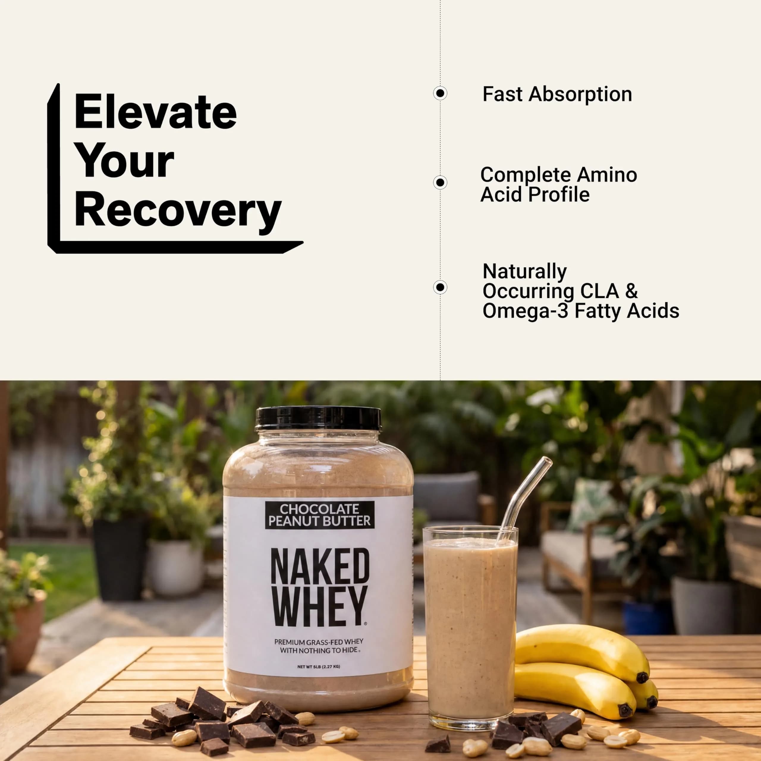 NAKED Chocolate Peanut Butter Grass Fed Whey Protein Powder, 5 lb | 25g Protein Per Serving, Aids Recovery - view 6