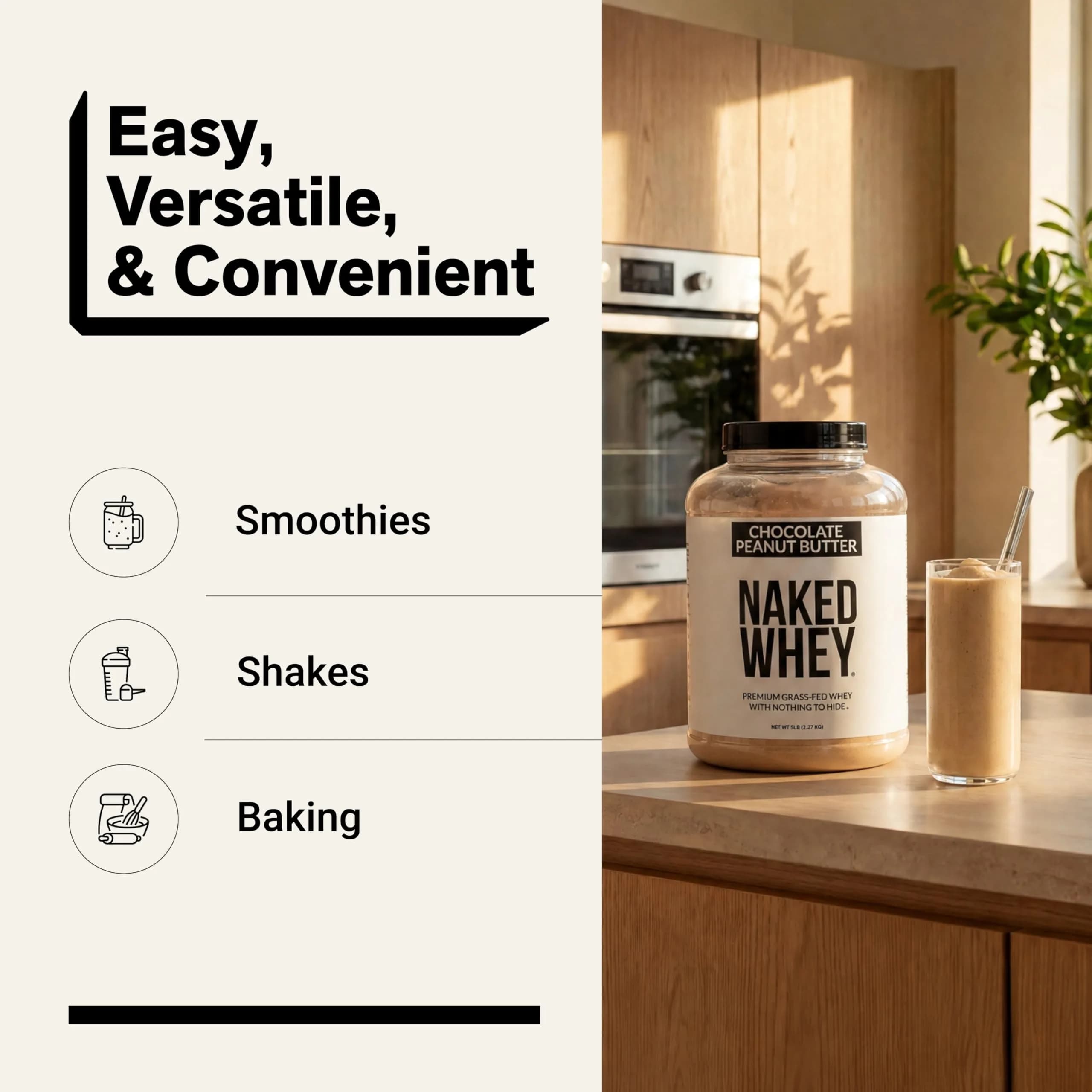 NAKED Chocolate Peanut Butter Grass Fed Whey Protein Powder, 5 lb | 25g Protein Per Serving, Aids Recovery - view 7