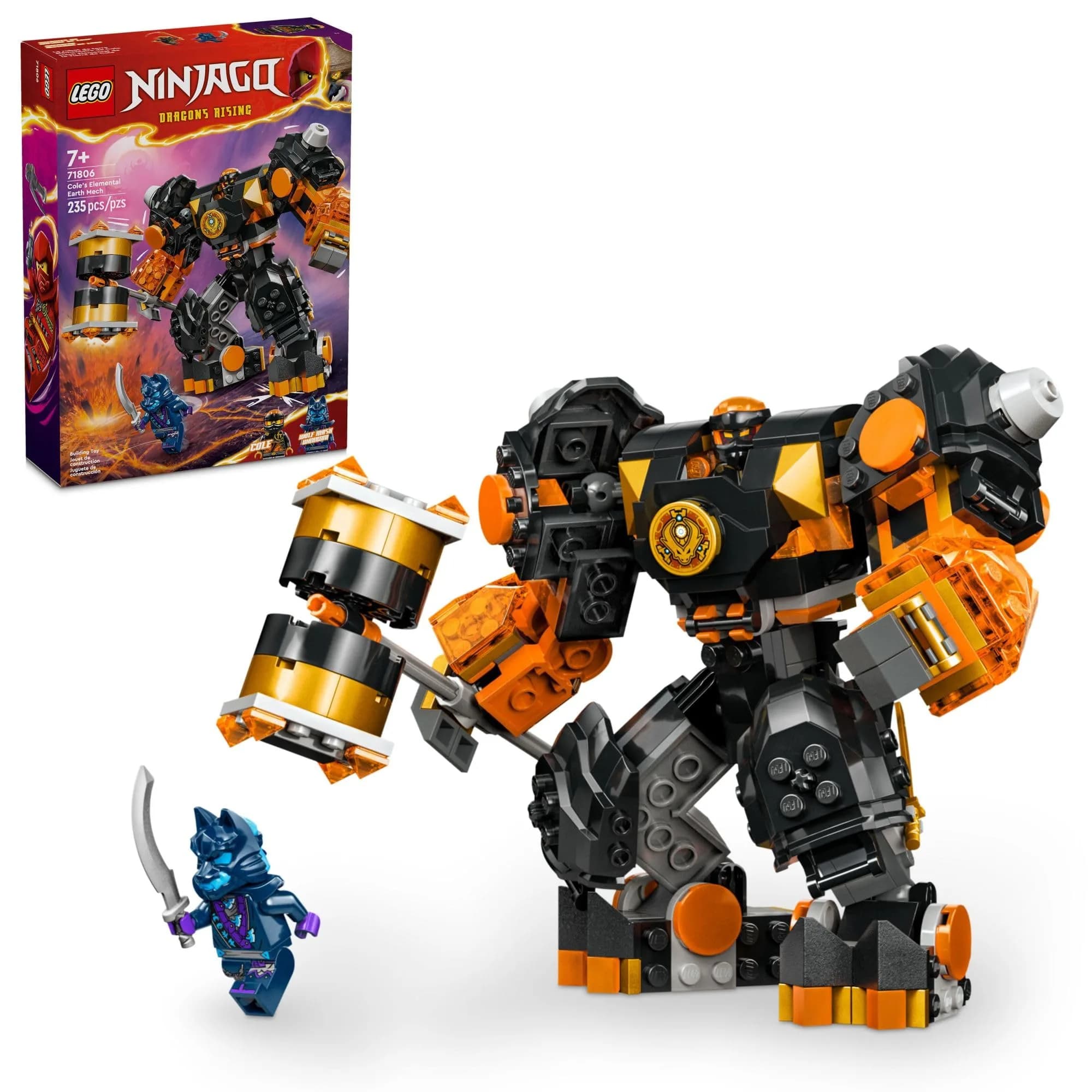 LEGO NINJAGO Cole’s Elemental Earth Mech Mini Ninja Toy, Customizable Action Figure for Kids 7+ | Build & Play — Multicolor