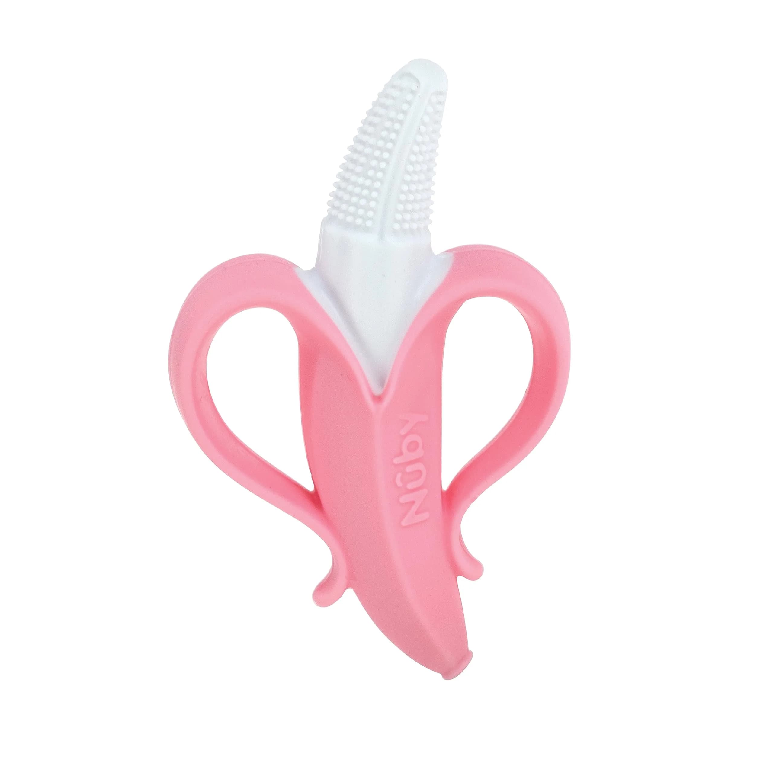 Nuby NanaNubs Banana Massaging Teether 3+ Months | Soft Silicone Gum Massager — Pink