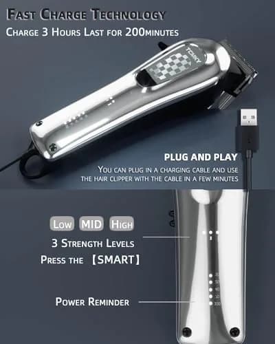 TCMKY Hair Clipper for Men Cordless & Corded | Rechargeable Professional Hair Trimmer Kit in Silvery thumbnail 5