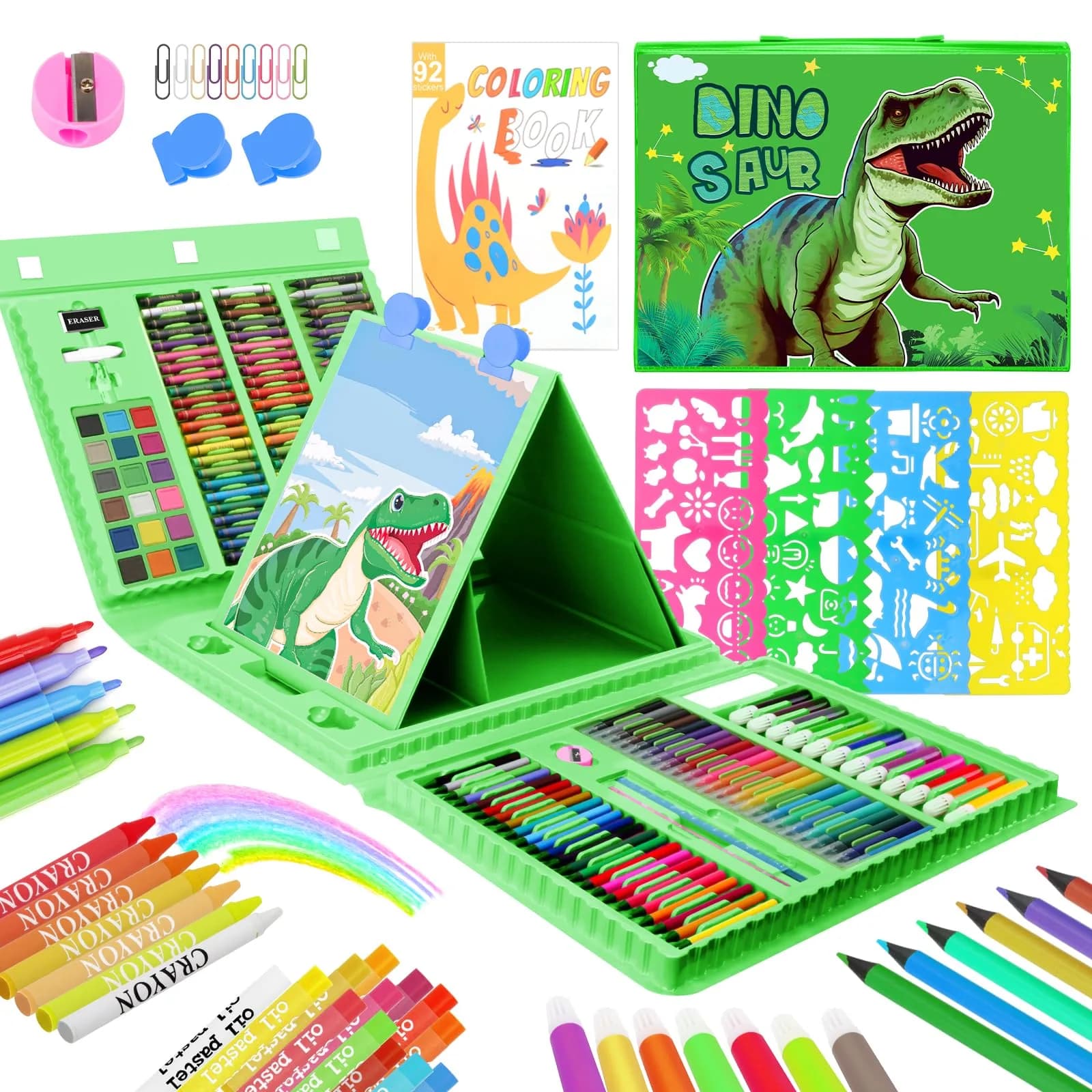 homicozy Dinosaur Art Case Drawing Set 243 PCS | Art Supplies for Kids Ages 4-12 — Green Dinosaur