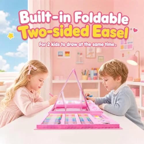 homicozy Unicorn Art Case Drawing Kit for Kids 243 PCS | Includes Easel, Crayons, Pencils, Markers, Coloring Book, Stickers thumbnail 3