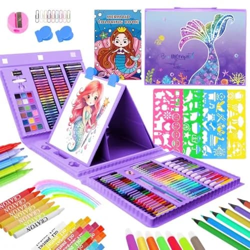 homicozy Art Supplies for Kids Ages 4-12 | Mermaid Drawing Sets with Double Sided Easel (243 pcs, Portable) thumbnail 1