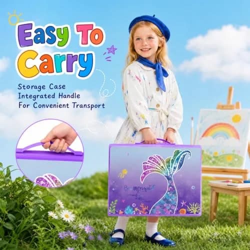 homicozy Art Supplies for Kids Ages 4-12 | Mermaid Drawing Sets with Double Sided Easel (243 pcs, Portable) thumbnail 4