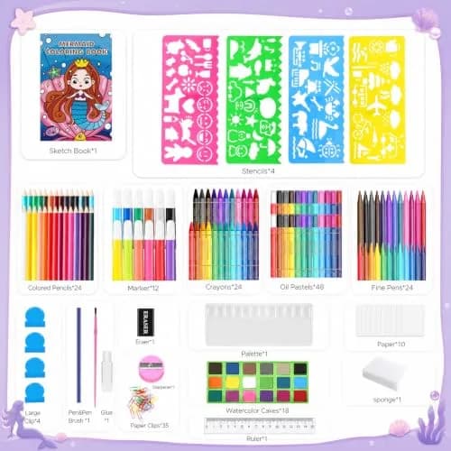 homicozy Art Supplies for Kids Ages 4-12 | Mermaid Drawing Sets with Double Sided Easel (243 pcs, Portable) thumbnail 2