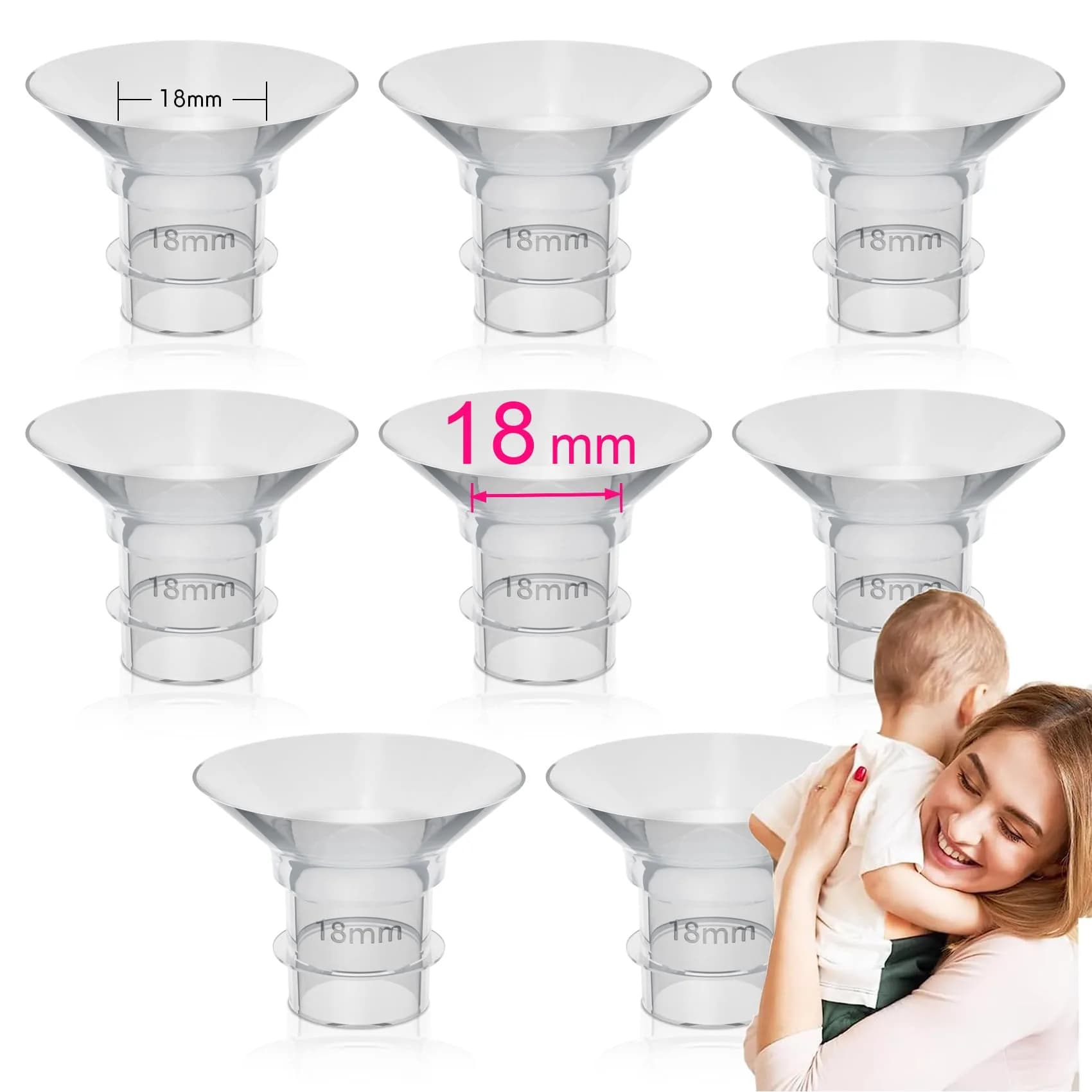 LOZAEVE 18mm Flange Inserts for Breast Pumps, 8 Count | USA Imported Breast Pump Accessories - main product image
