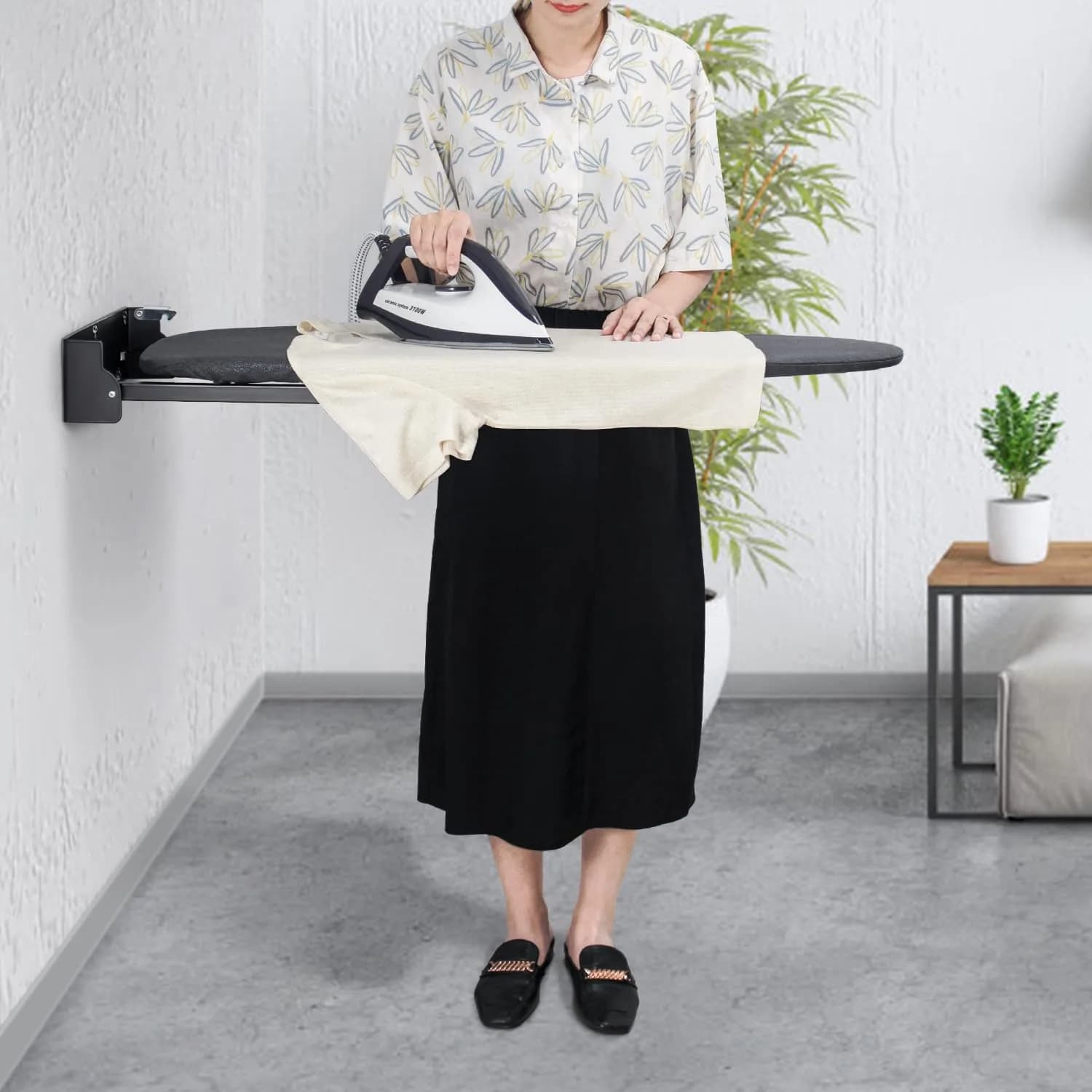 Duwee Wall Mounted Ironing Board with Heat Resistant Cover & Felt Padding 93cm (36") x 32cm (12") | Space-Saving Foldable Design - view 7