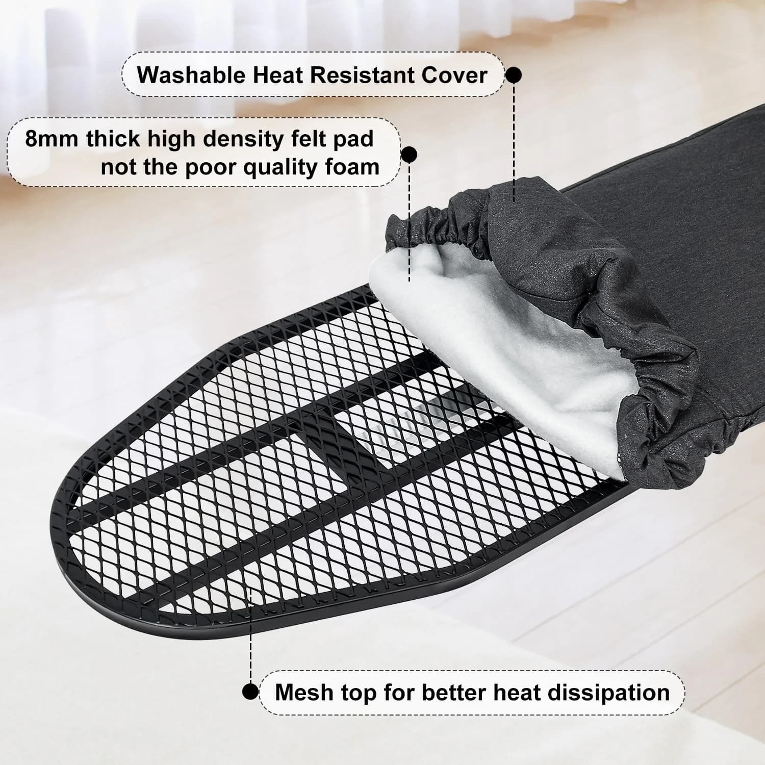 Duwee Wall Mounted Ironing Board with Heat Resistant Cover & Felt Padding 93cm (36") x 32cm (12") | Space-Saving Foldable Design - view 3