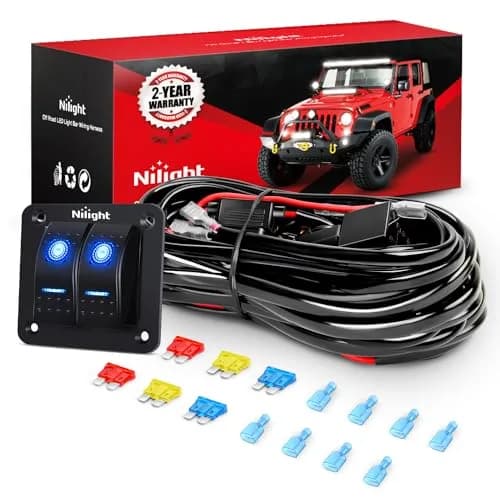 Nilight 2-Gang Rocker Switch Panel Wiring Harness Kit 16AWG 360W | Controls 4 Lights for 12V Vehicles thumbnail 1