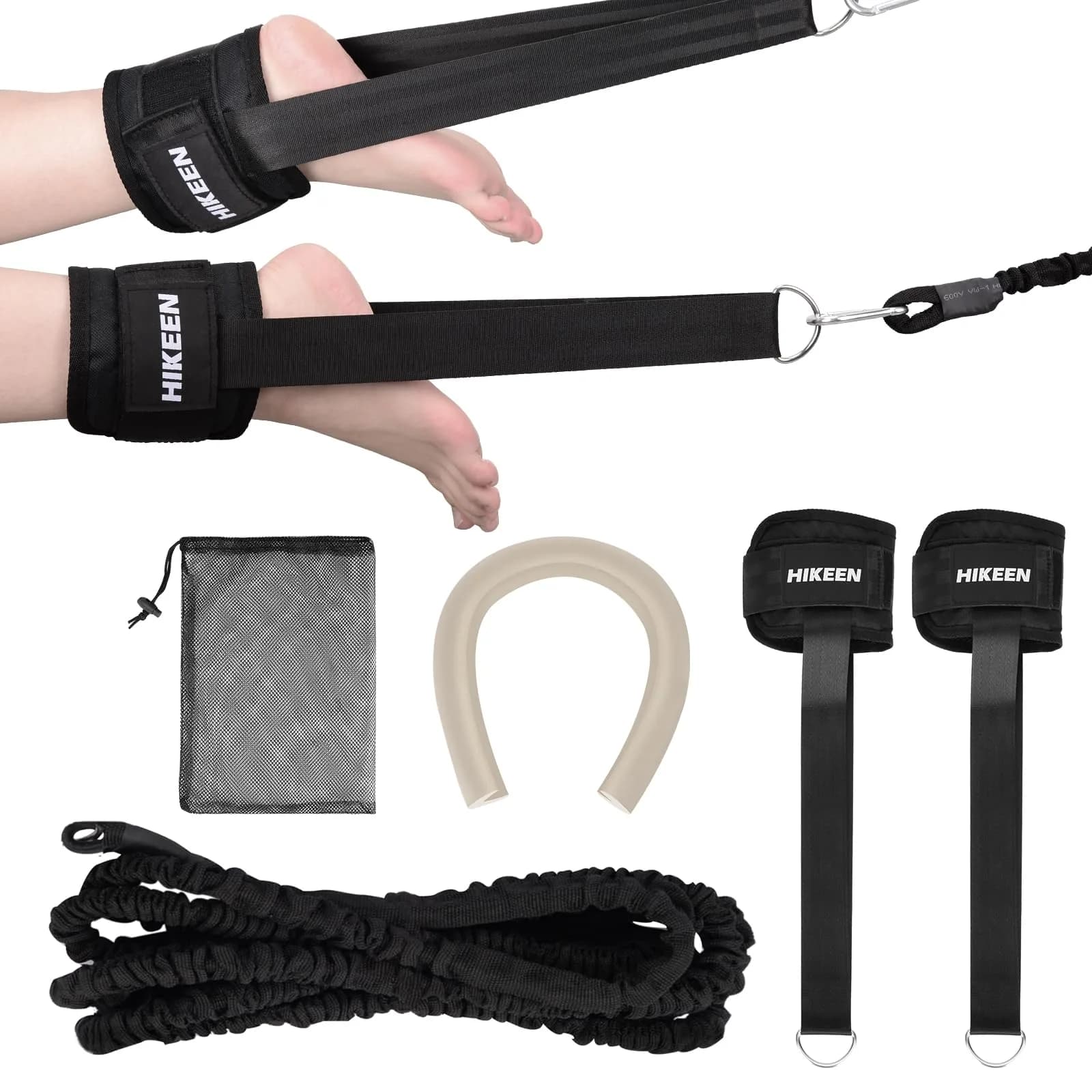 Hikeen Swim Ankle Straps 4M Swimming Tether with Metal Buckle & Bumper Strips | Stationary Training Leash for Adults