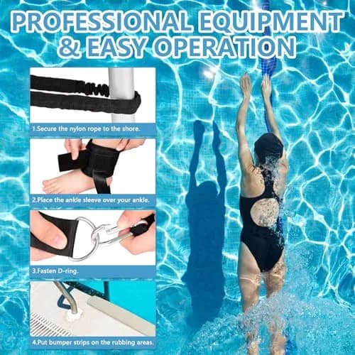 Hikeen Swim Ankle Straps 4M Swimming Tether with Metal Buckle & Bumper Strips | Stationary Training Leash for Adults thumbnail 5
