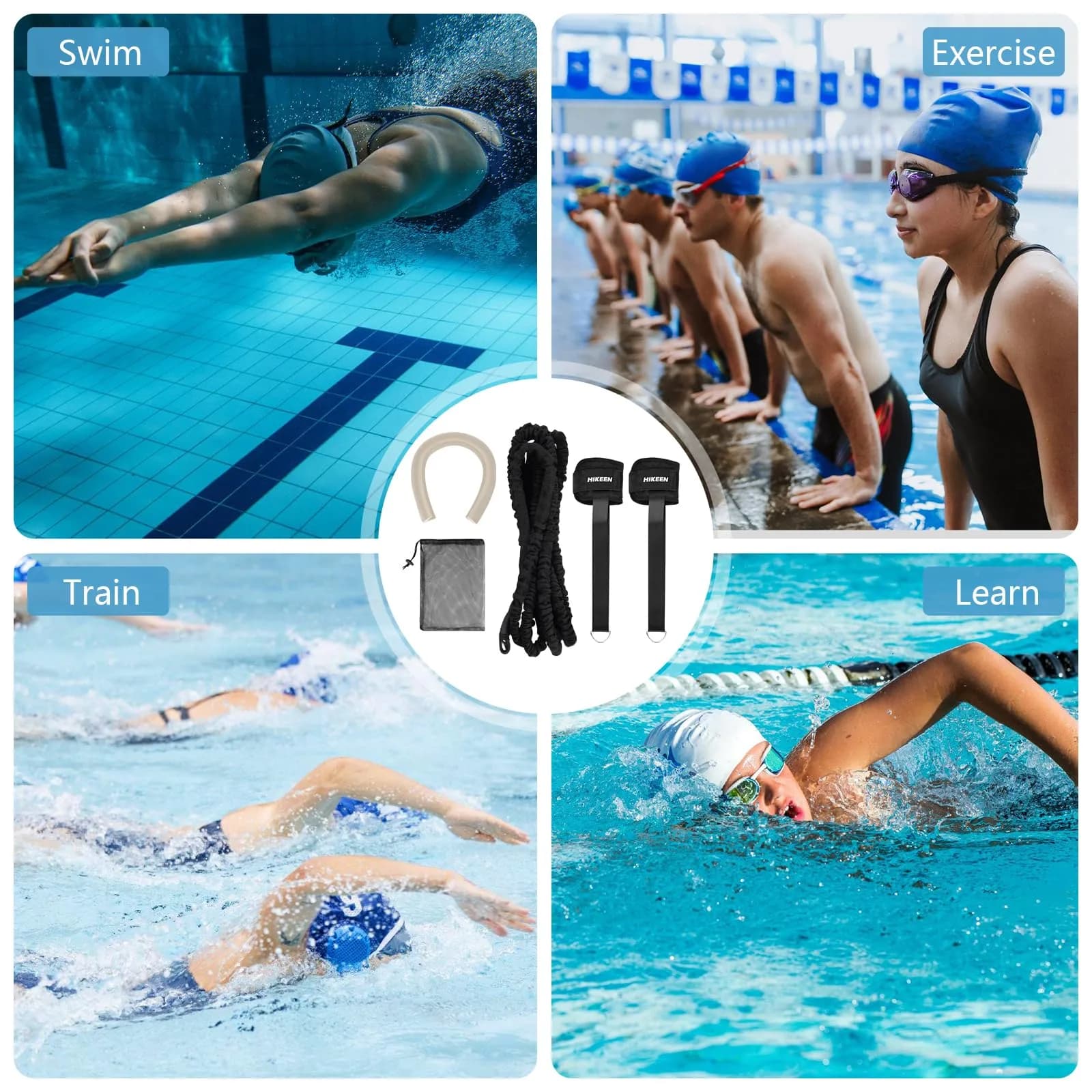 Hikeen Swim Ankle Straps 4M Swimming Tether with Metal Buckle & Bumper Strips | Stationary Training Leash for Adults - view 7