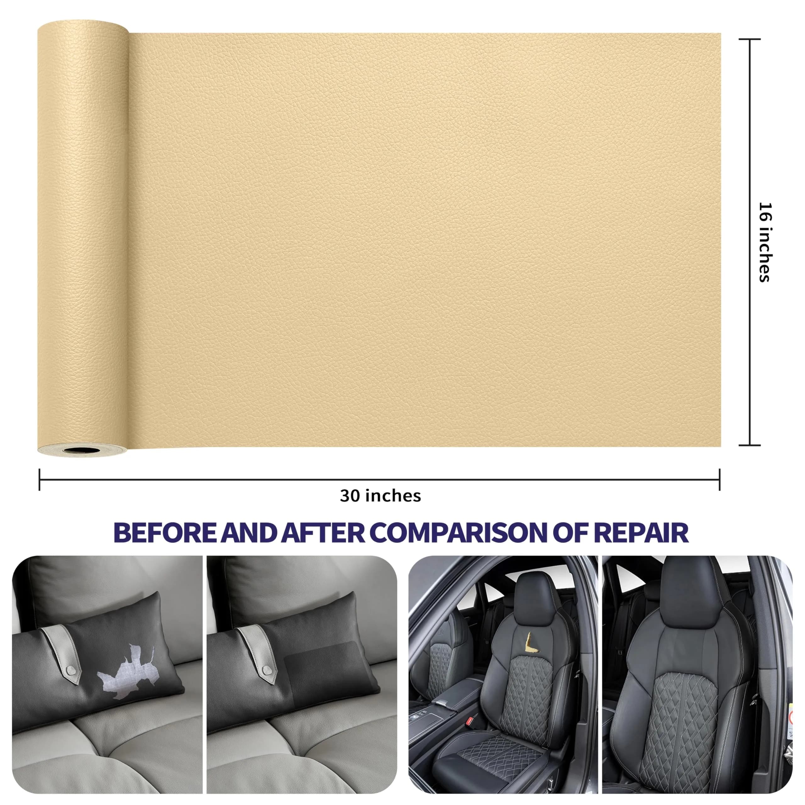 Besezx Leather Repair Patch Tape Kit Beige-Litchi Grain 76.2cm x 40.6cm (30in x 16in) | Self-Adhesive Vinyl & Leather Repair - view 3