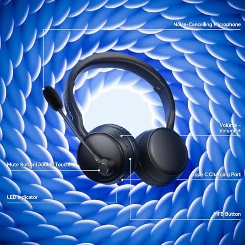 LEVN Wireless Headset with AI Noise Cancelling Mic, Bluetooth 5.3, 60H Battery, Over-Ear Headphones | PC, Laptop, Call Center thumbnail 5