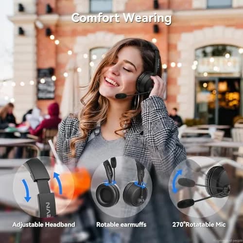 LEVN Wireless Headset with AI Noise Cancelling Mic, Bluetooth 5.3, 60H Battery, Over-Ear Headphones | PC, Laptop, Call Center thumbnail 6