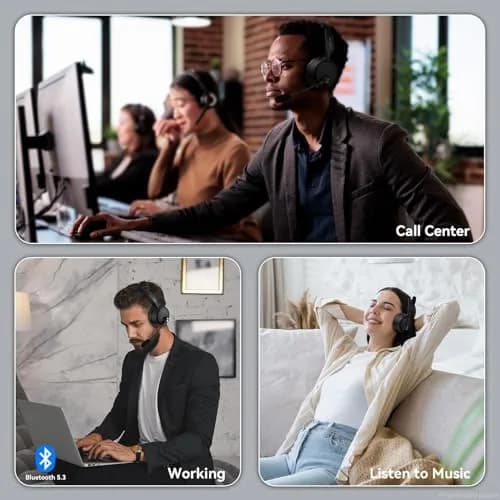 LEVN Wireless Headset with AI Noise Cancelling Mic, Bluetooth 5.3, 60H Battery, Over-Ear Headphones | PC, Laptop, Call Center thumbnail 7