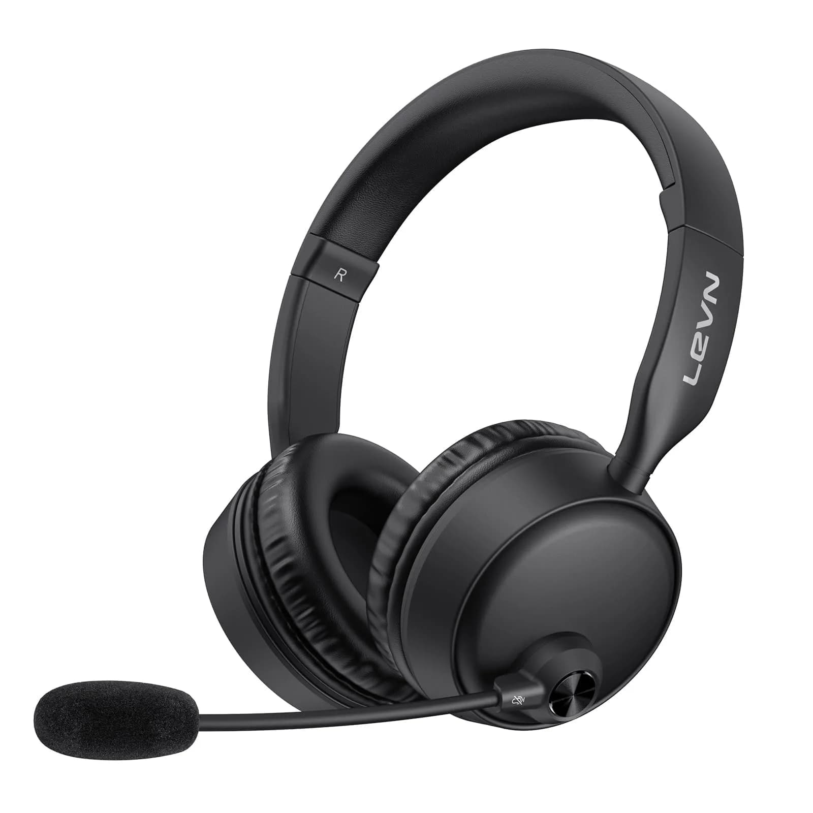 LEVN Wireless Headset with AI Noise Cancelling Mic, Bluetooth 5.3, 60H Battery, Over-Ear Headphones | PC, Laptop, Call Center — Black