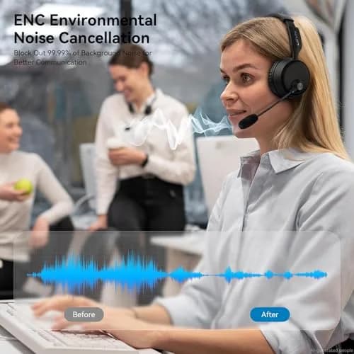 LEVN Wireless Headset with AI Noise Cancelling Mic, Bluetooth 5.3, 60H Battery, Over-Ear Headphones | PC, Laptop, Call Center thumbnail 2