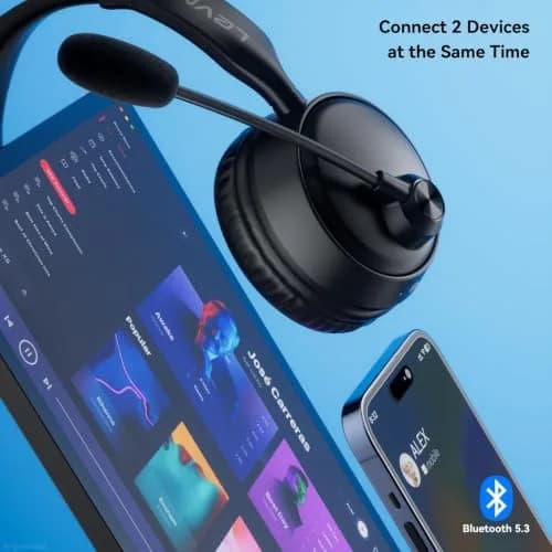 LEVN Wireless Headset with AI Noise Cancelling Mic, Bluetooth 5.3, 60H Battery, Over-Ear Headphones | PC, Laptop, Call Center thumbnail 3