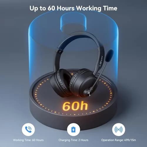 LEVN Wireless Headset with AI Noise Cancelling Mic, Bluetooth 5.3, 60H Battery, Over-Ear Headphones | PC, Laptop, Call Center thumbnail 4
